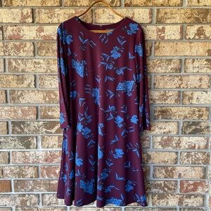 Lauren Ralph Lauren Dress Ladies Size 14 Plum With Blue Florals Gorgeous!